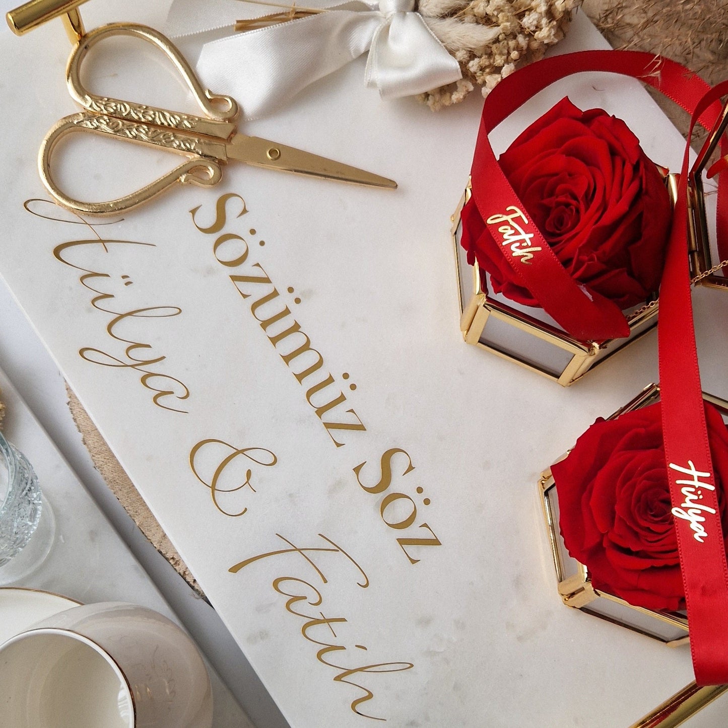 Gold Eternal Roses Wedding Ring & Coffee Tray